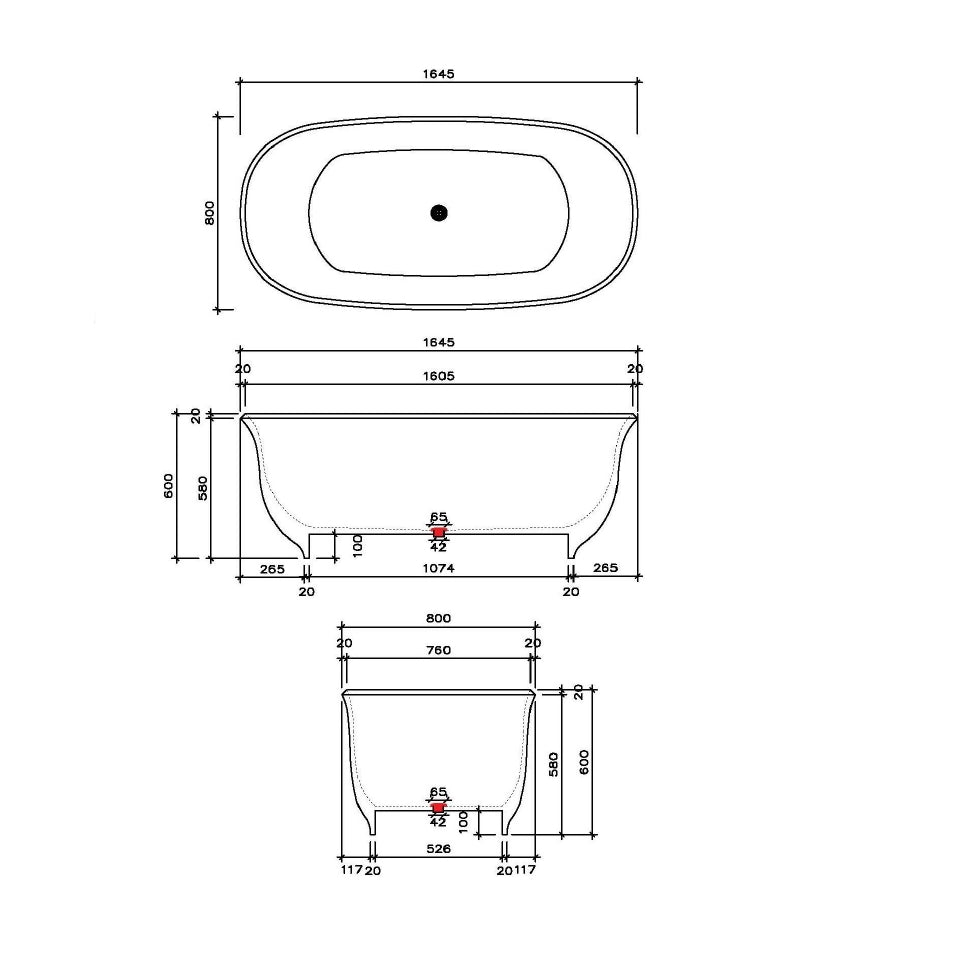VEROTTI SALO FREESTANDING SOLID SURFACE BATH MATTE WHITE 1645MM
