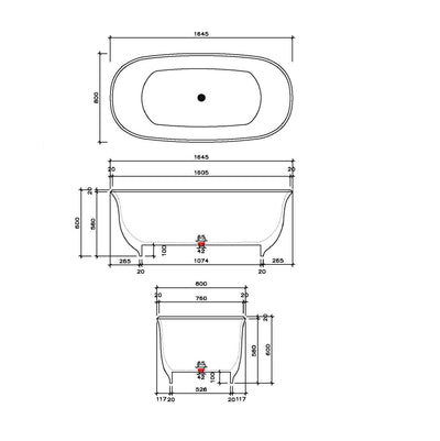 VEROTTI SALO FREESTANDING SOLID SURFACE BATH MATTE WHITE 1645MM