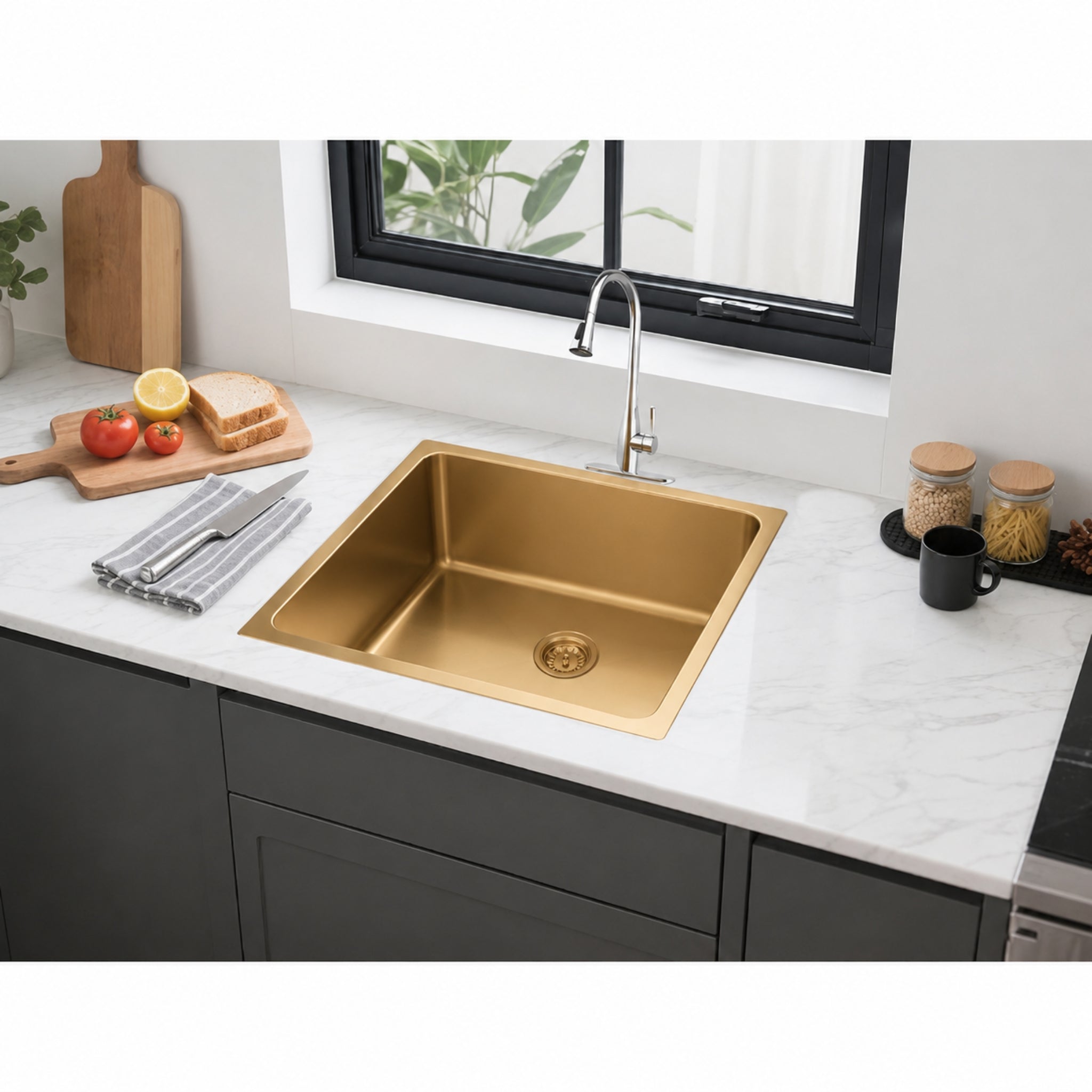 VITO STAINLESS STEEL SINGLE BOWL UNDERMOUNT KITCHEN SINK BRUSHED GOLD 450MM