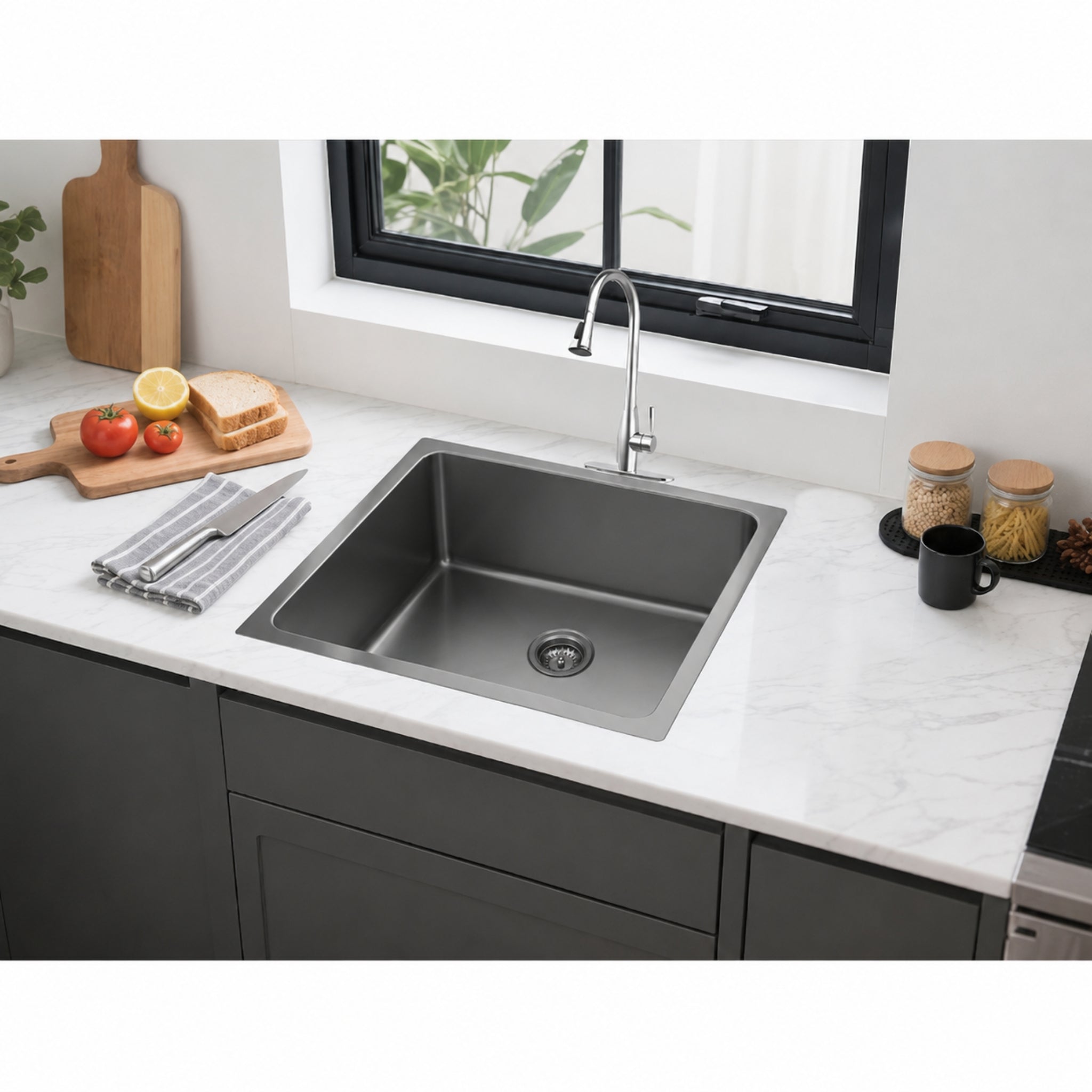 VITO STAINLESS STEEL SINGLE BOWL UNDERMOUNT KITCHEN SINK GUN METAL 450MM