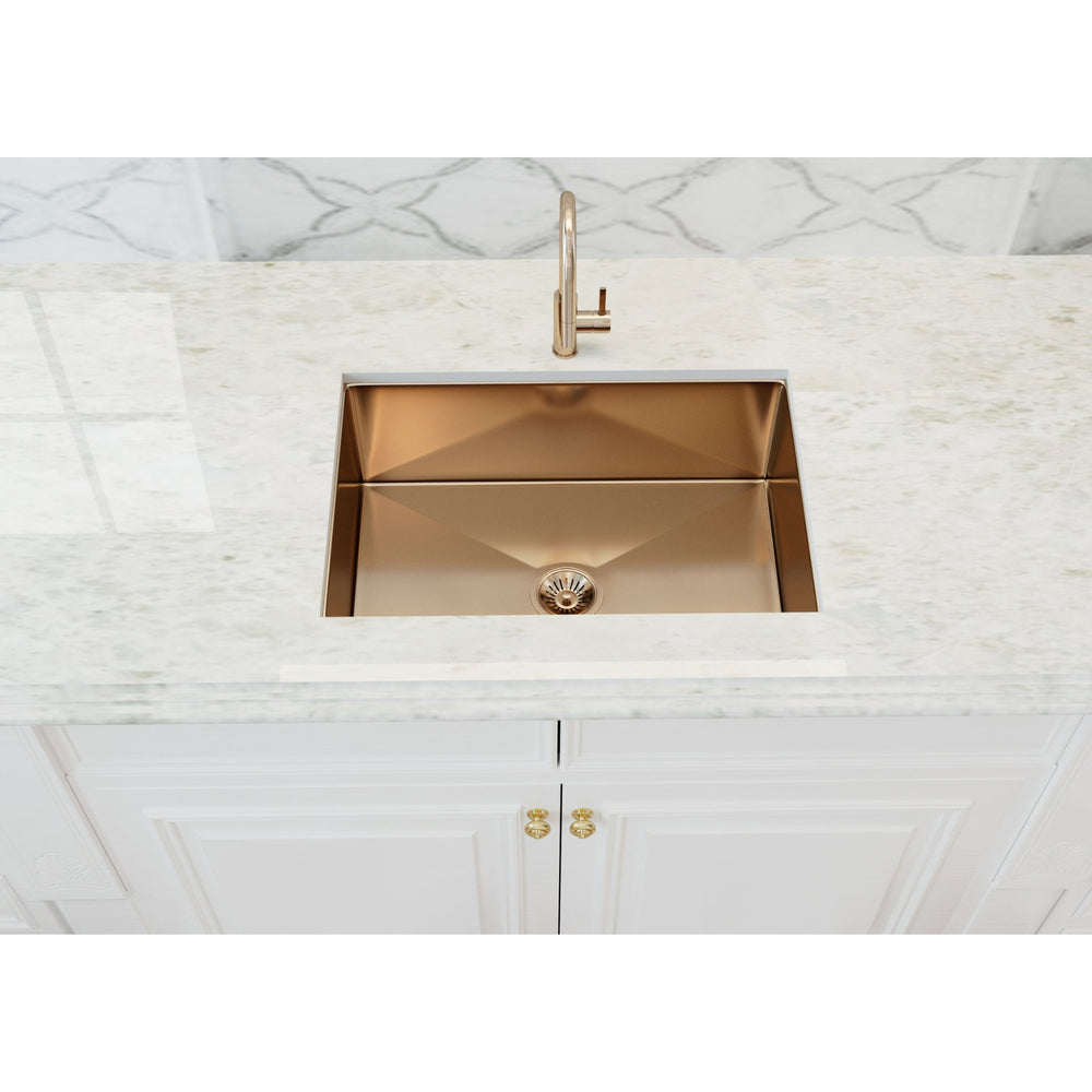 VITO STAINLESS STEEL SINGLE BOWL UNDERMOUNT KITCHEN SINK BRUSHED GOLD 660MM