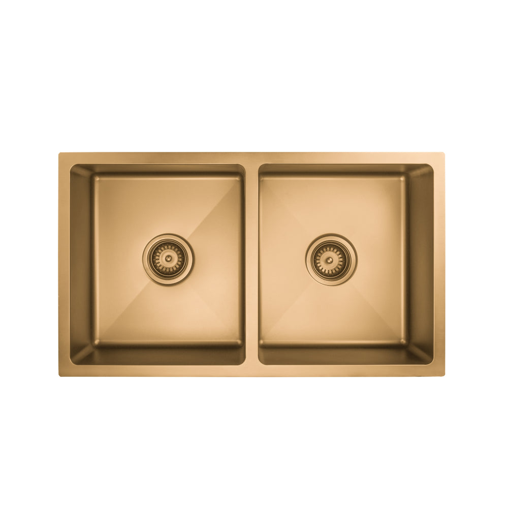 VITO DOUBLE BOWL KITCHEN SINK BRUSHED GOLD 775MM