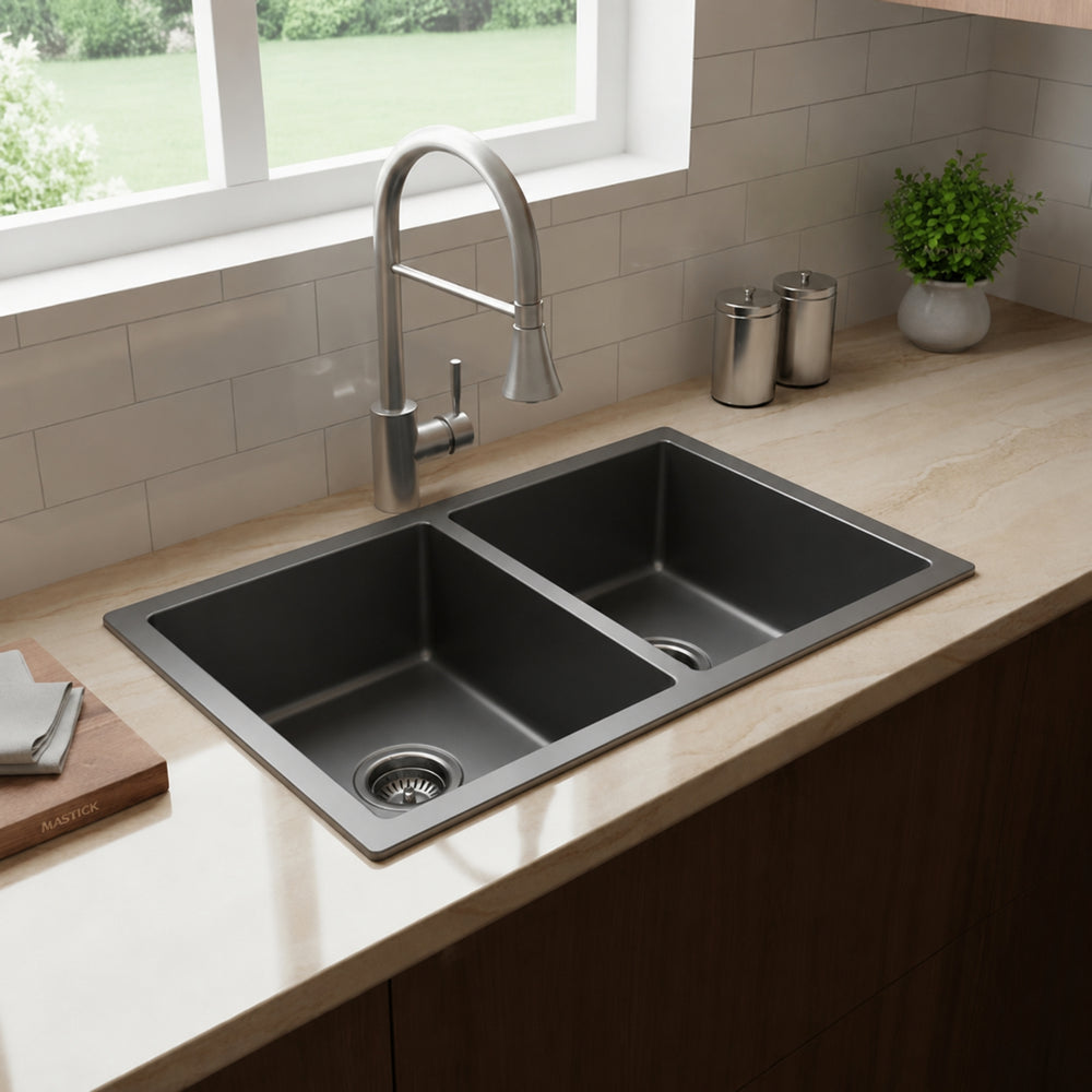 VITO DOUBLE BOWL KITCHEN SINK GUN METAL 775MM