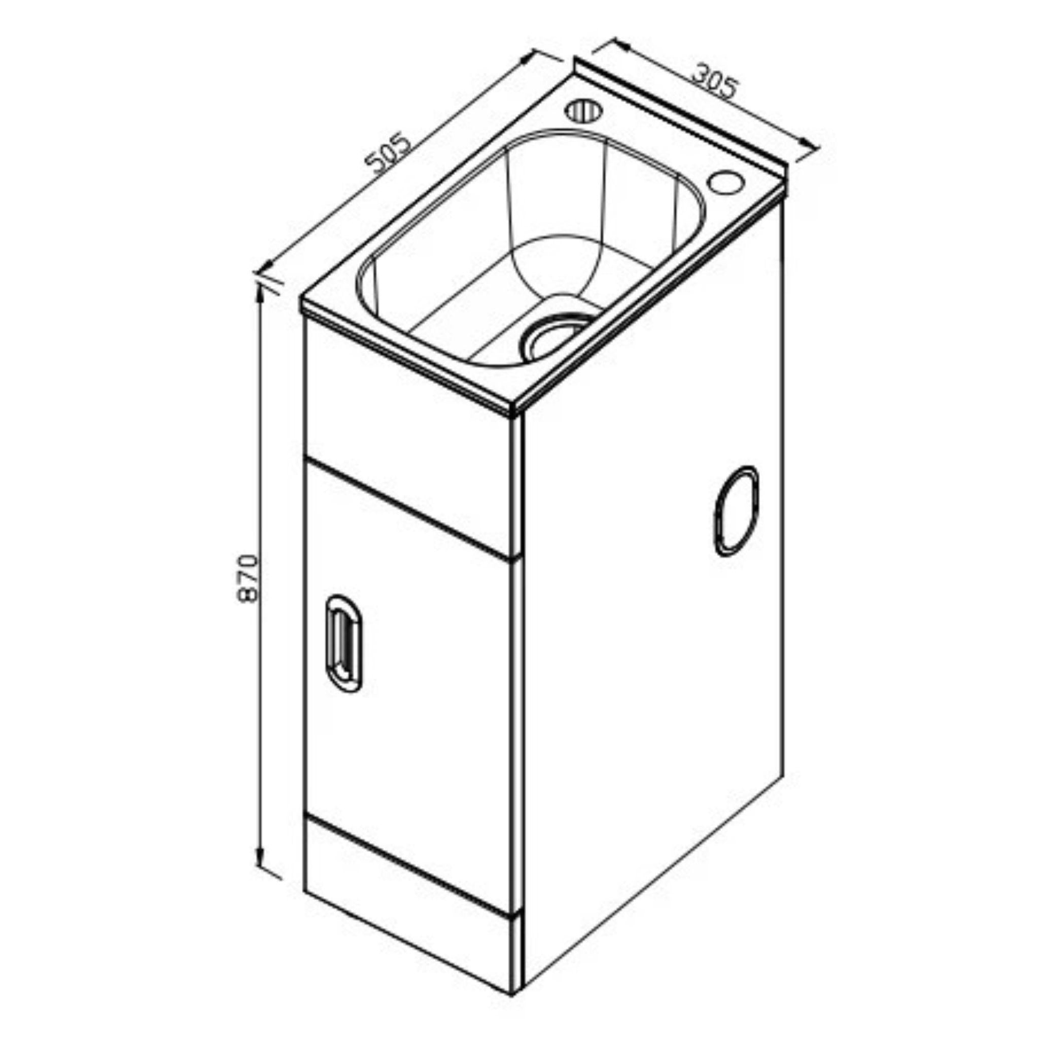 POSEIDON LAUNDRY CABINET AND STAINLESS STEEL TUB 305MM WHITE