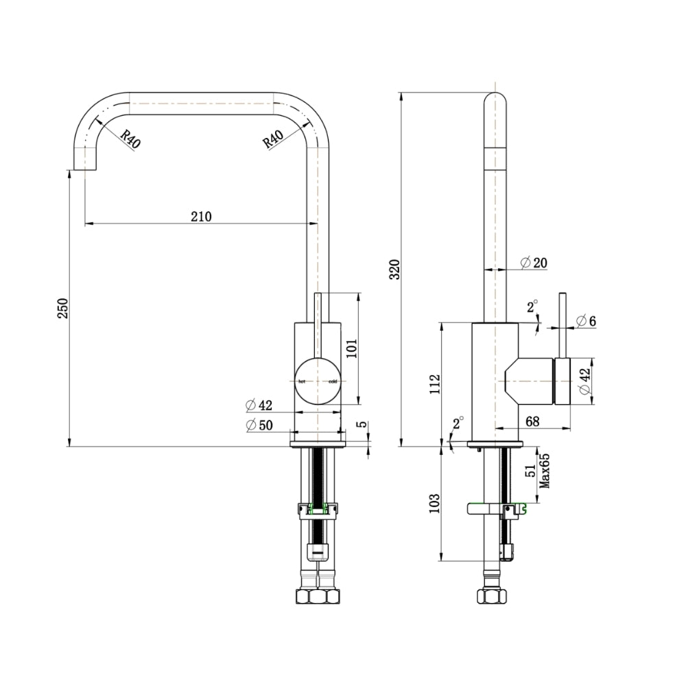 BELLA VISTA MICA SOFT-SQUARE SINK MIXER 320MM BLACK