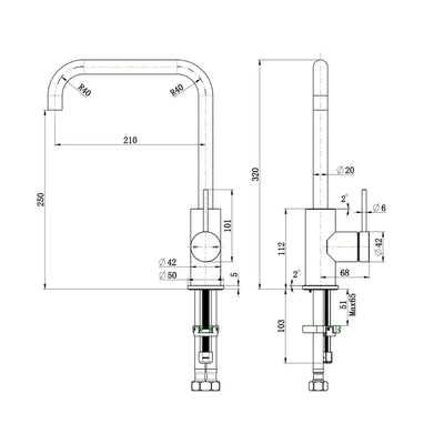 BELLA VISTA MICA LEAD FREE SOFT-SQUARE SINK MIXER 320MM CHROME