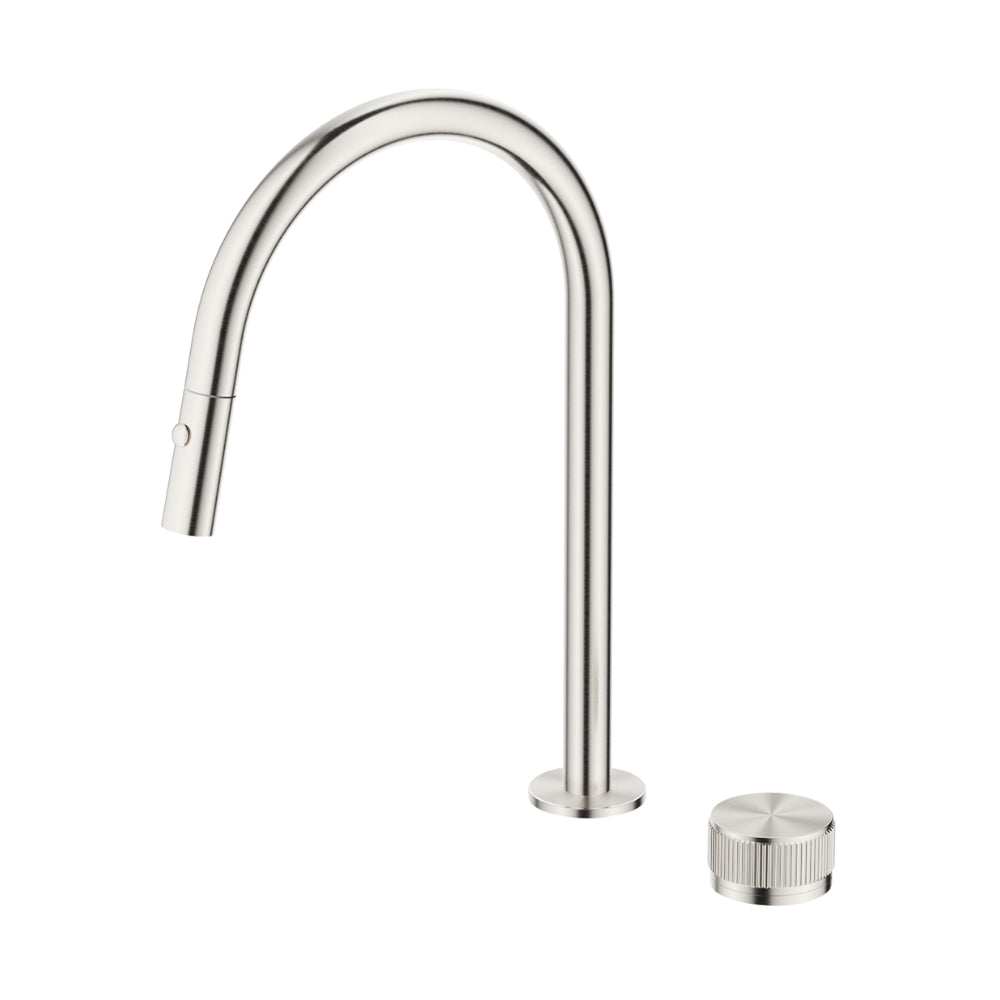 BELLA VISTA MICA FLUTED PULL-OUT HOB MIXER SET 375MM BRUSHED NICKEL