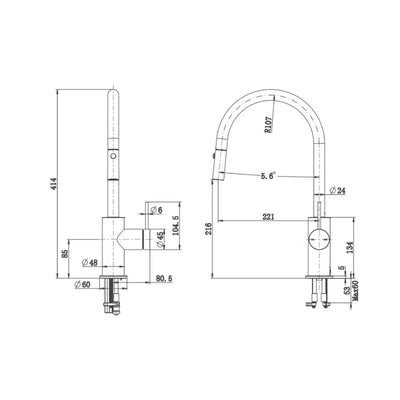 BELLA VISTA MICA LEAD FREE FLUTED PULL-OUT SINK MIXER 414MM BLACK