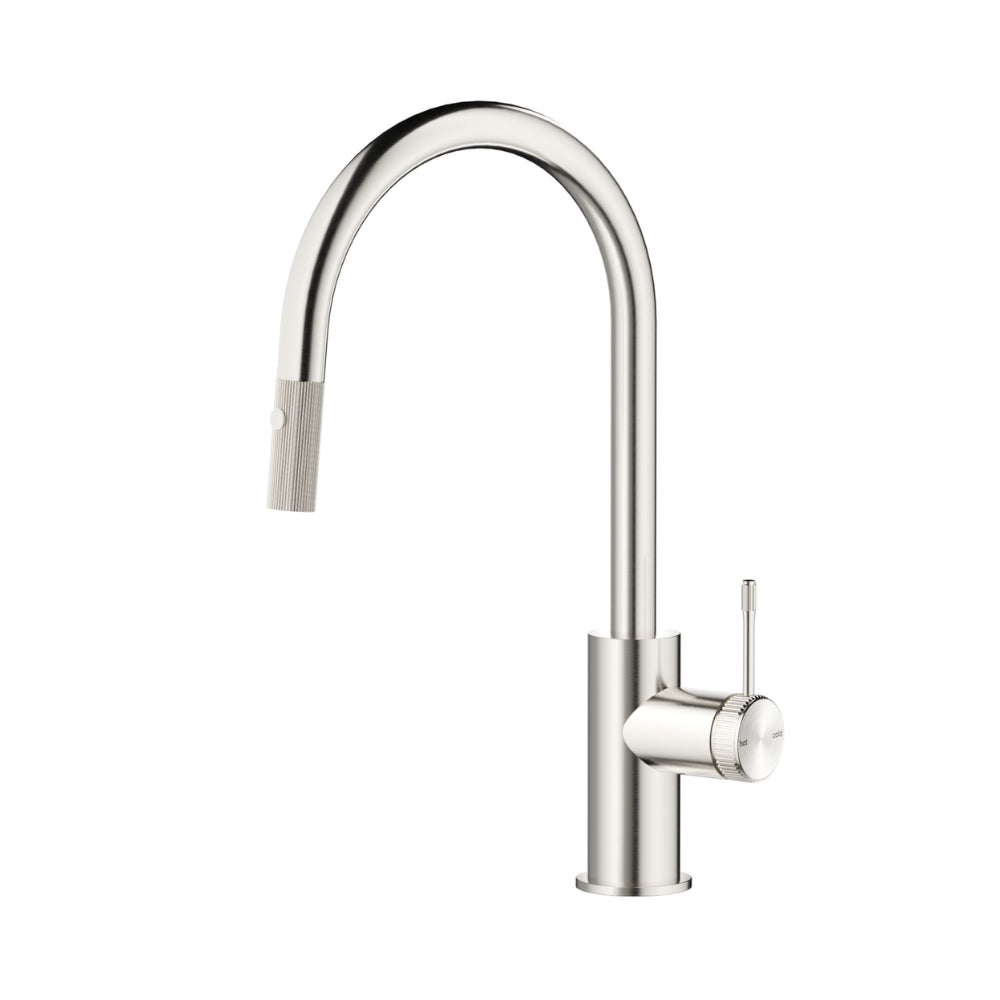 BELLA VISTA MICA LEAD FREE FLUTED PULL-OUT SINK MIXER 414MM BRUSHED NICKEL