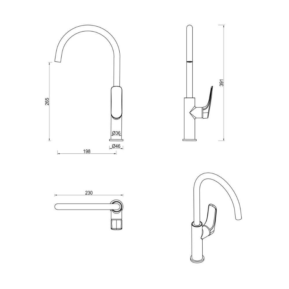 BELLA VISTA KAZA SINK MIXER 391MM BRUSHED NICKEL