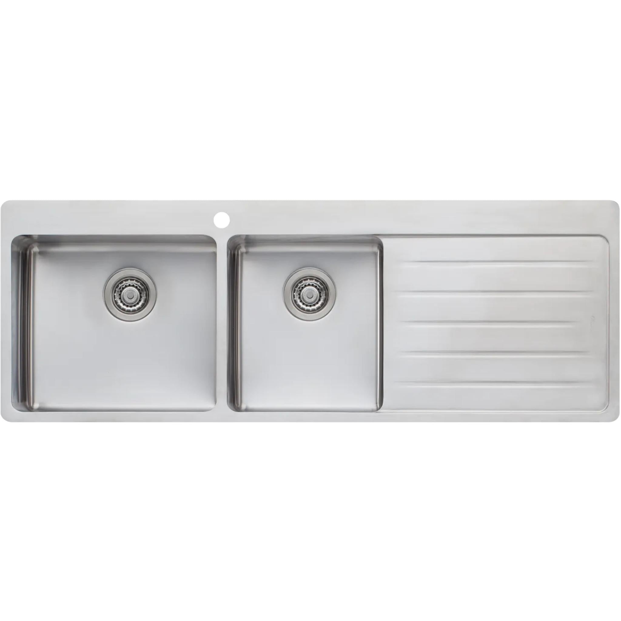 OLIVERI SONETTO 1 & 3/4 BOWL TOPMOUNT KITCHEN SINK WITH TAPHOLE & DRAINER STAINLESS STEEL 1415MM