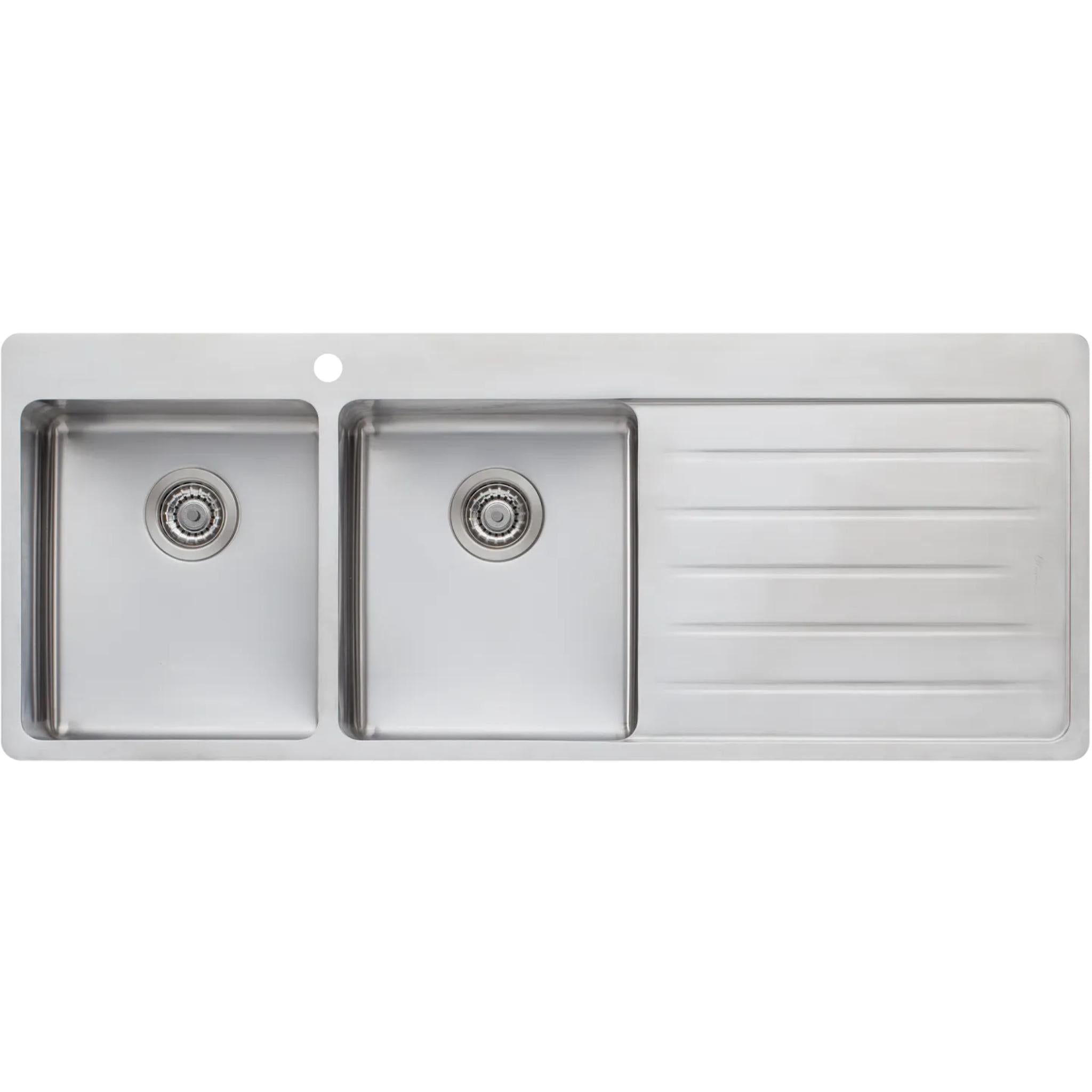 OLIVERI SONETTO DOUBLE BOWL TOPMOUNT ALFRESCO AND KITCHEN SINK WITH TAPHOLE & DRAINER STAINLESS STEEL 1300MM