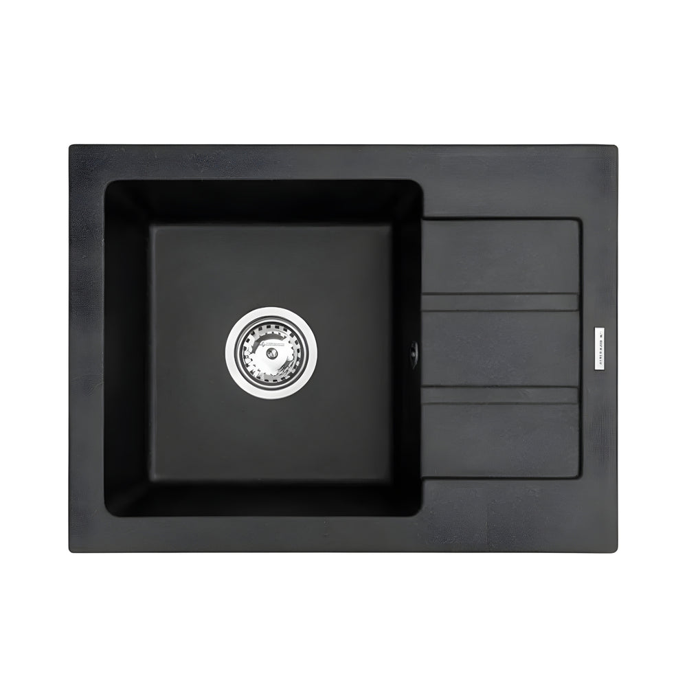 BELLA VISTA PRADUS SINGLE BOWL GRANITE KITCHEN SINK WITH DRAINER BLACK 620MM