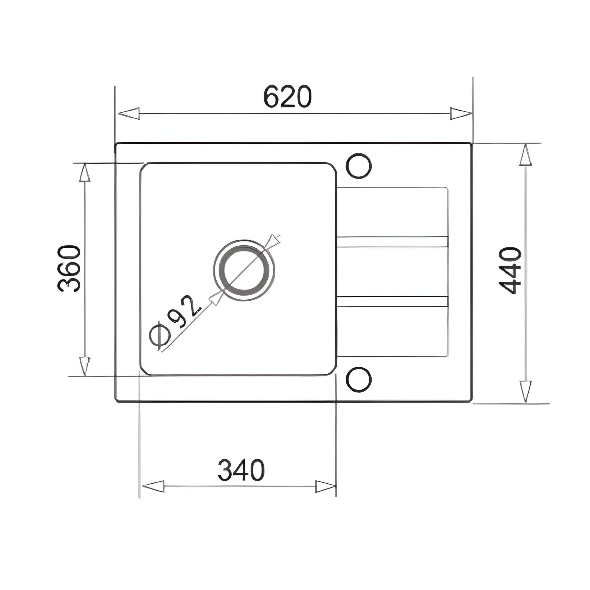 BELLA VISTA PRADUS SINGLE BOWL GRANITE KITCHEN SINK WITH DRAINER BLACK 620MM