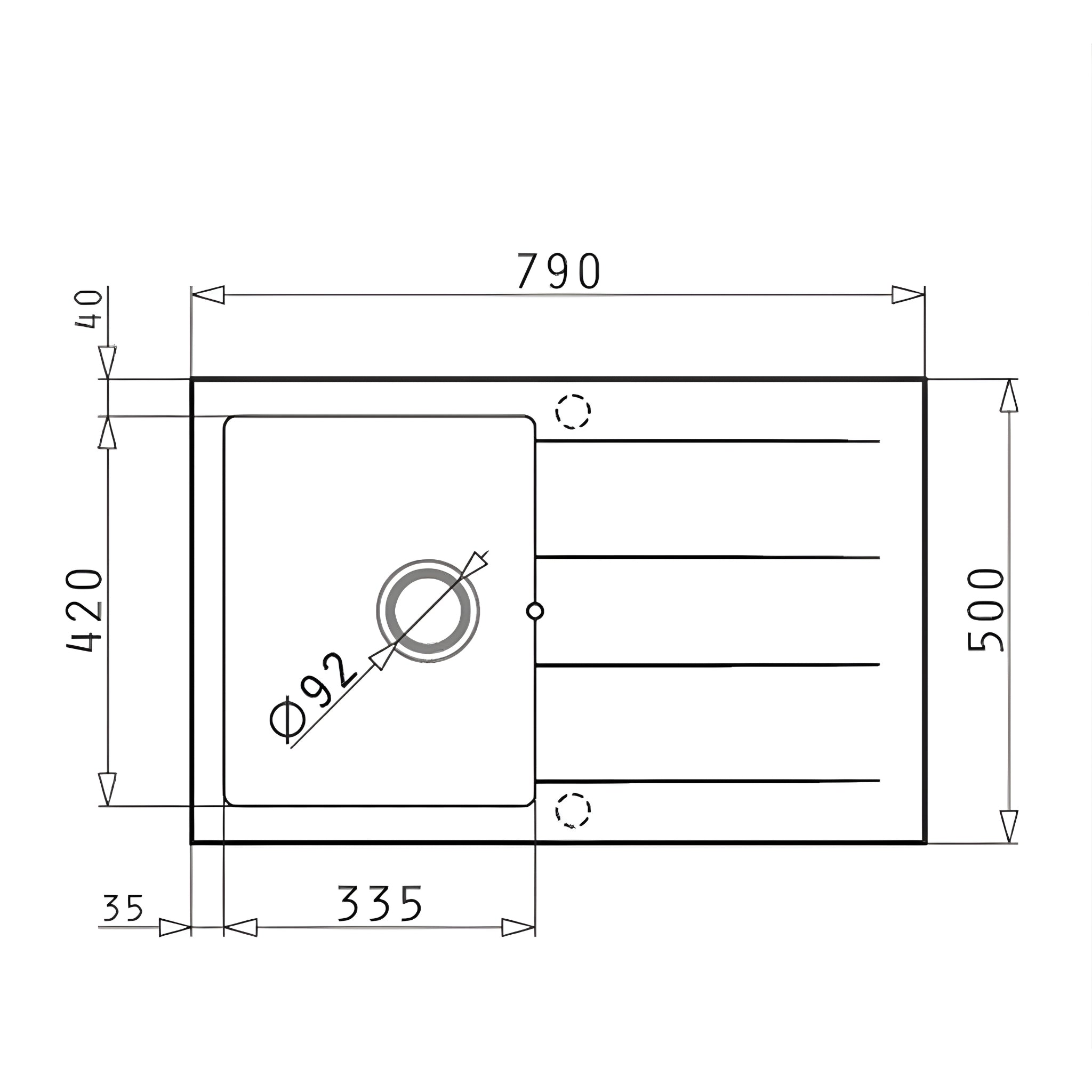 BELLA VISTA PRADUS SINGLE BOWL GRANITE KITCHEN SINK WITH DRAINER GRAPHITE CARBON 790MM