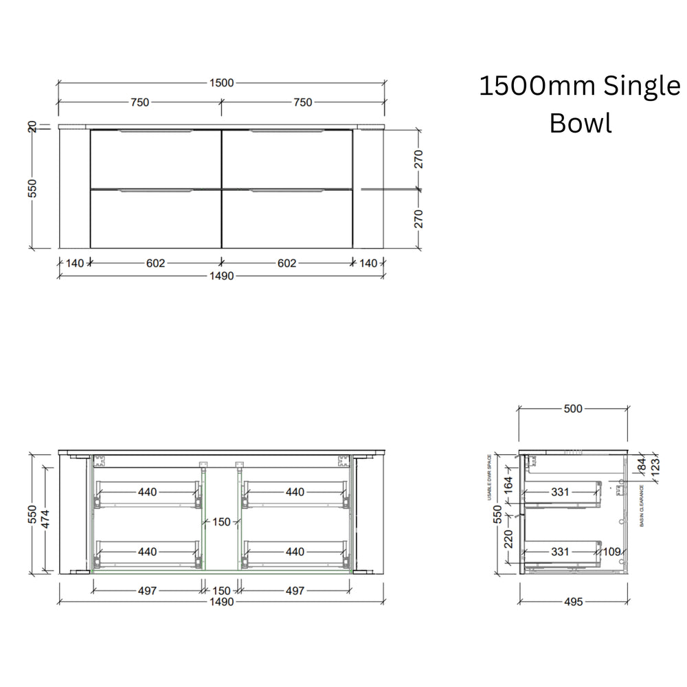 TIMBERLINE SOCOA CUSTOM WALL HUNG VANITY (ALL SIZING)