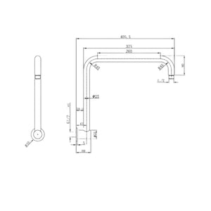 Linsol Sofia Upswept Arm 405mm - Line Drawing