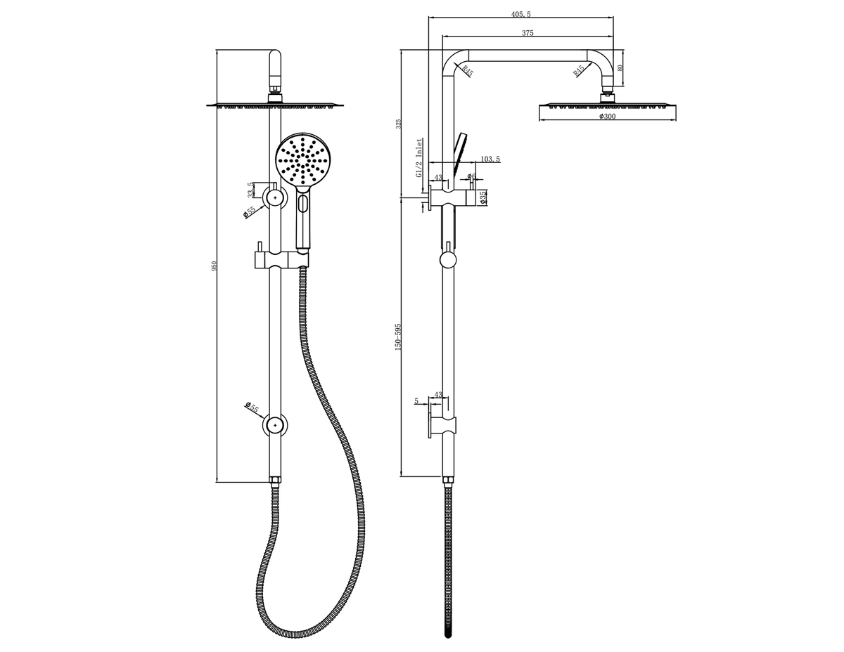 Linsol Sofia Shower Combination Multifunction 300mm dimensions