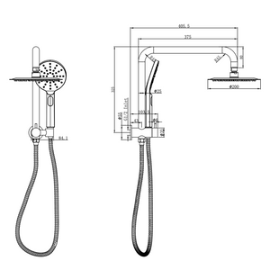 Linsol Sofia Short Shower Combination Multifunction 200mm dimensions