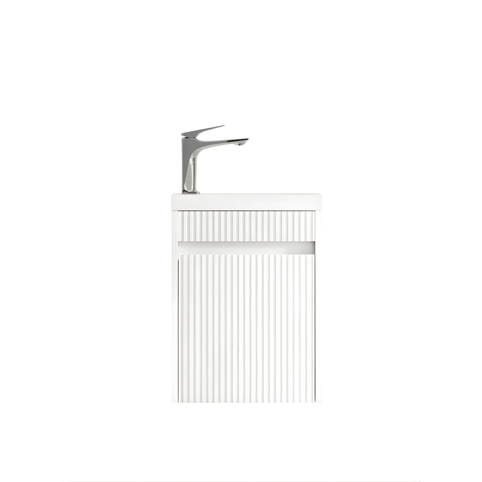 OTTI ENSUITE MATTE WHITE FLUTED 400MM SPACE SAVING SINGLE BOWL WALL HUNG VANITY WITH CERAMIC TOP