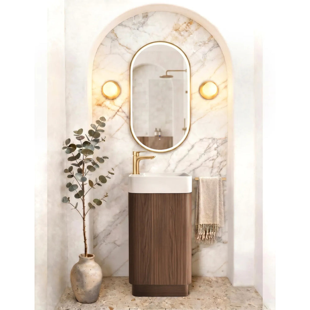 OTTI MAXI SABLE WALNUT CURVED 450MM SPACE SAVING SINGLE BOWL FLOOR STANDING VANITY