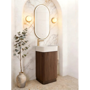 OTTI MAXI SABLE WALNUT CURVED 450MM SPACE SAVING SINGLE BOWL FLOOR STANDING VANITY