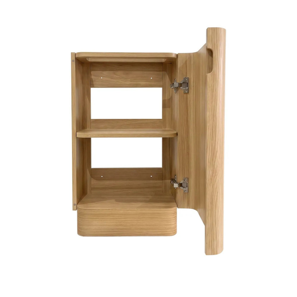OTTI MAXI WOODLAND OAK CURVED 450MM SPACE SAVING SINGLE BOWL FLOOR STANDING VANITY