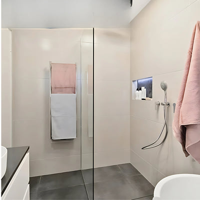 THERMOGROUP 8-BAR ROUND LADDER HEATED TOWEL RAIL POLISHED STAINLESS STEEL 400MM