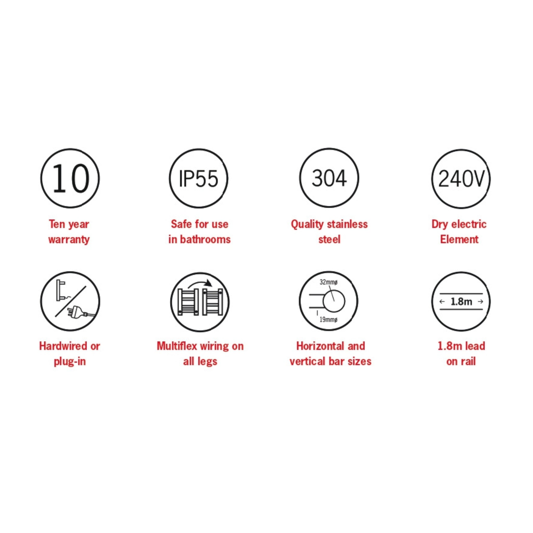 THERMOGROUP STRAIGHT ROUND LADDER HEATED TOWEL RAIL 700MM