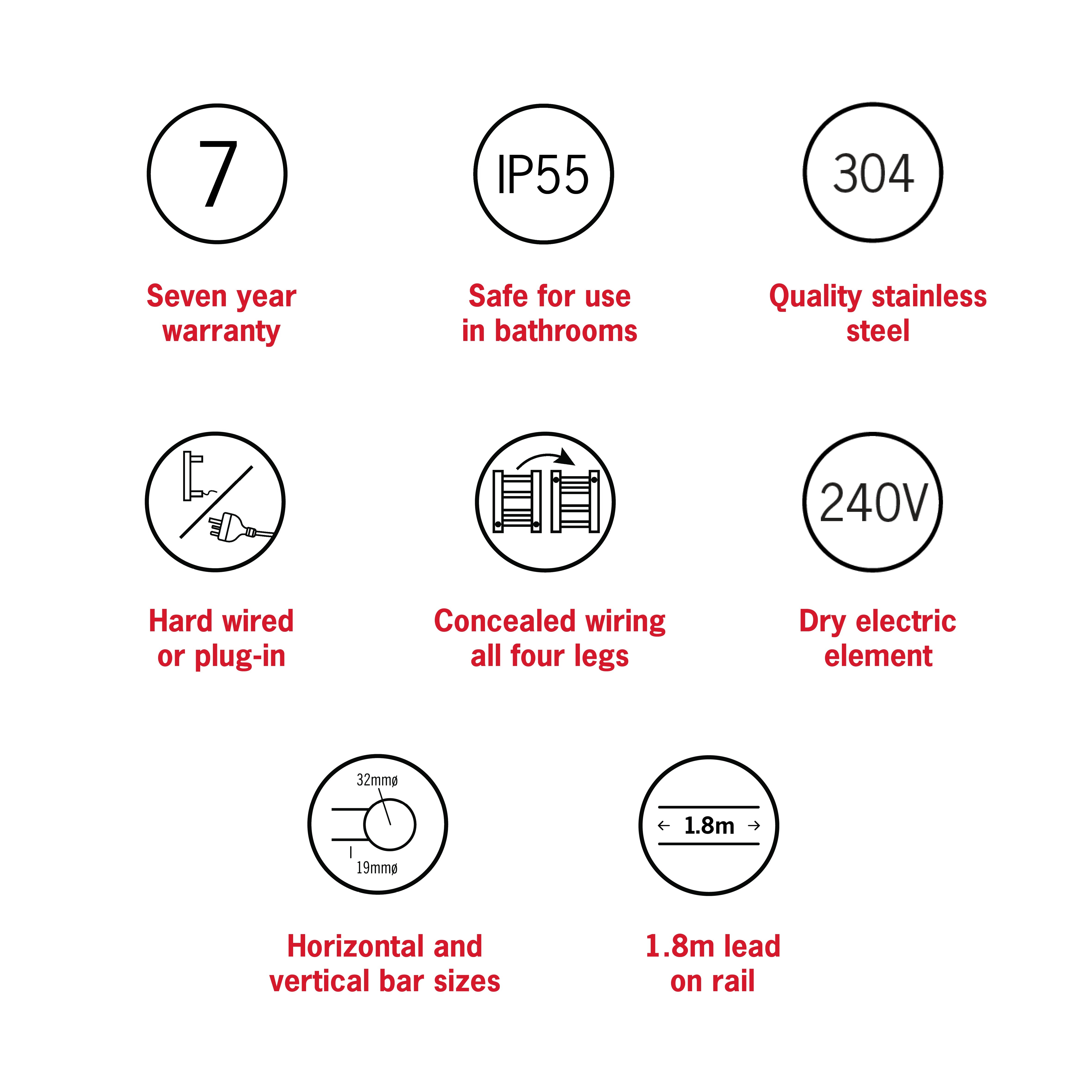 THERMOGROUP MATTE BLACK ROUND LADDER HEATED TOWEL RAIL 550MM