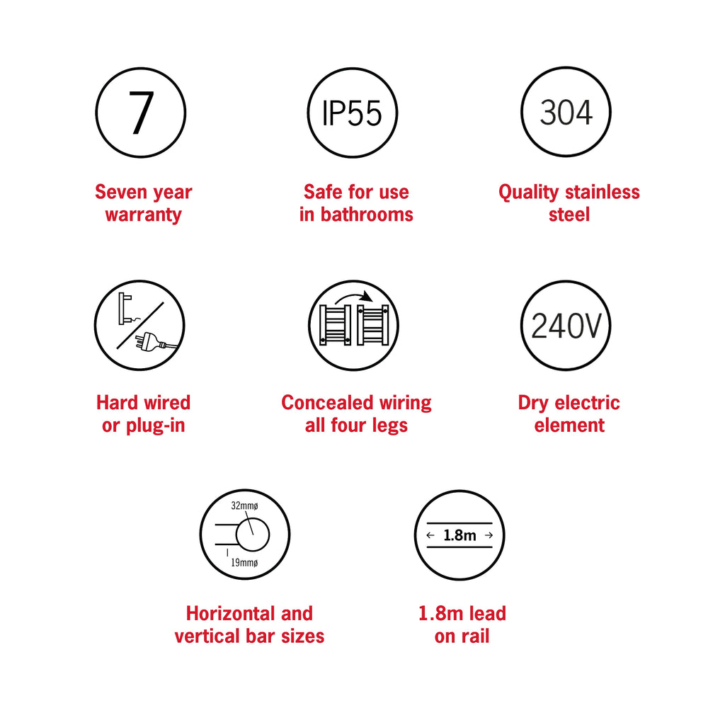 THERMOGROUP 4-BAR ROUND LADDER HEATED TOWEL RAIL BRUSHED NICKEL 550MM