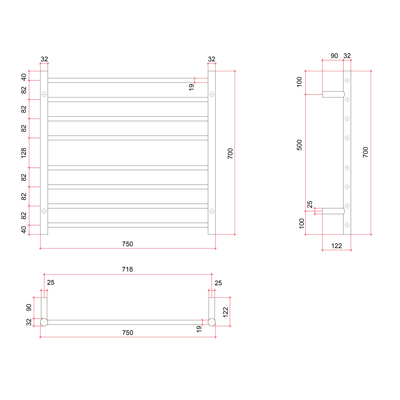 THERMGROUP ROUND LADDER HEATED TOWEL RAIL BRUSHED NICKEL 750MM