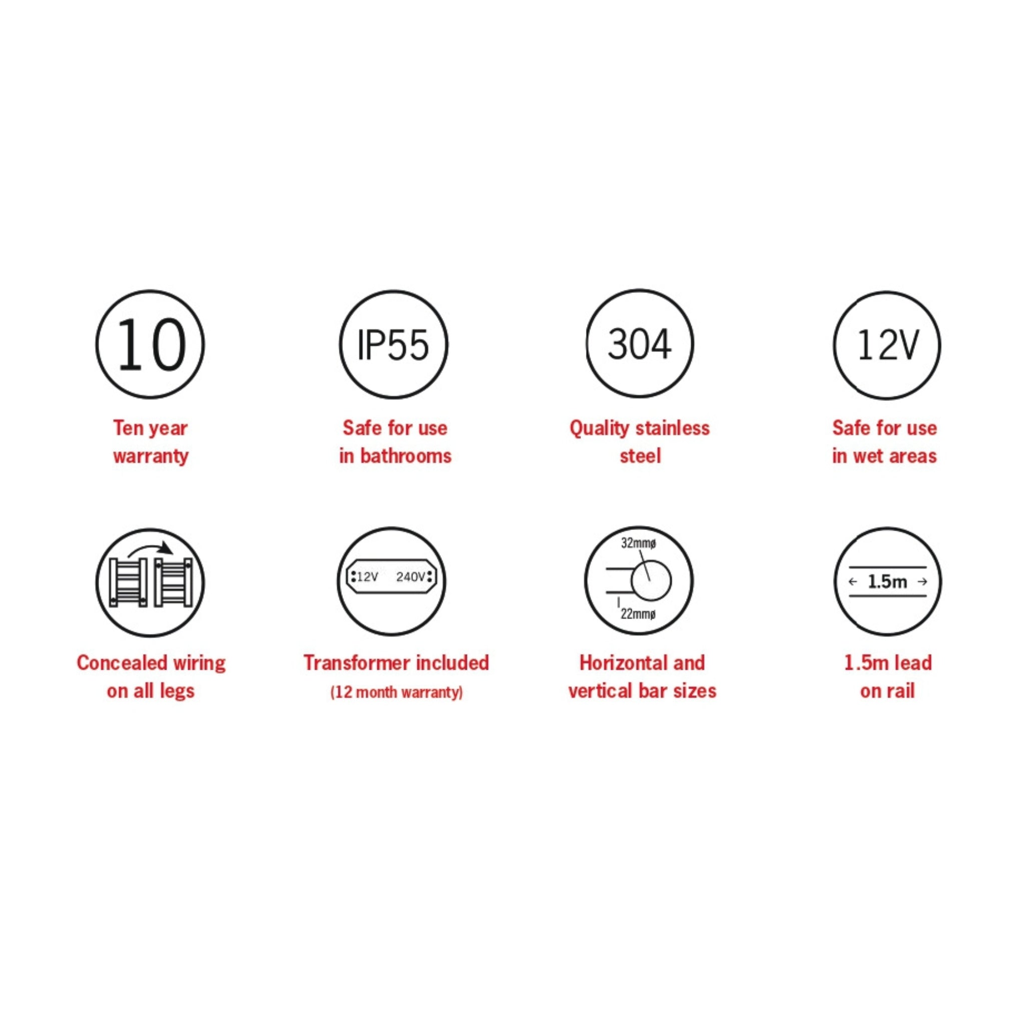 THERMOGROUP ROUND LADDER HEATED TOWEL RAIL STAINLESS STEEL 800MM