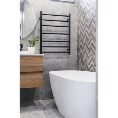 THERMOGROUP 12VOLT MATTE BLACK ROUND LADDER HEATED TOWEL RAIL 800MM