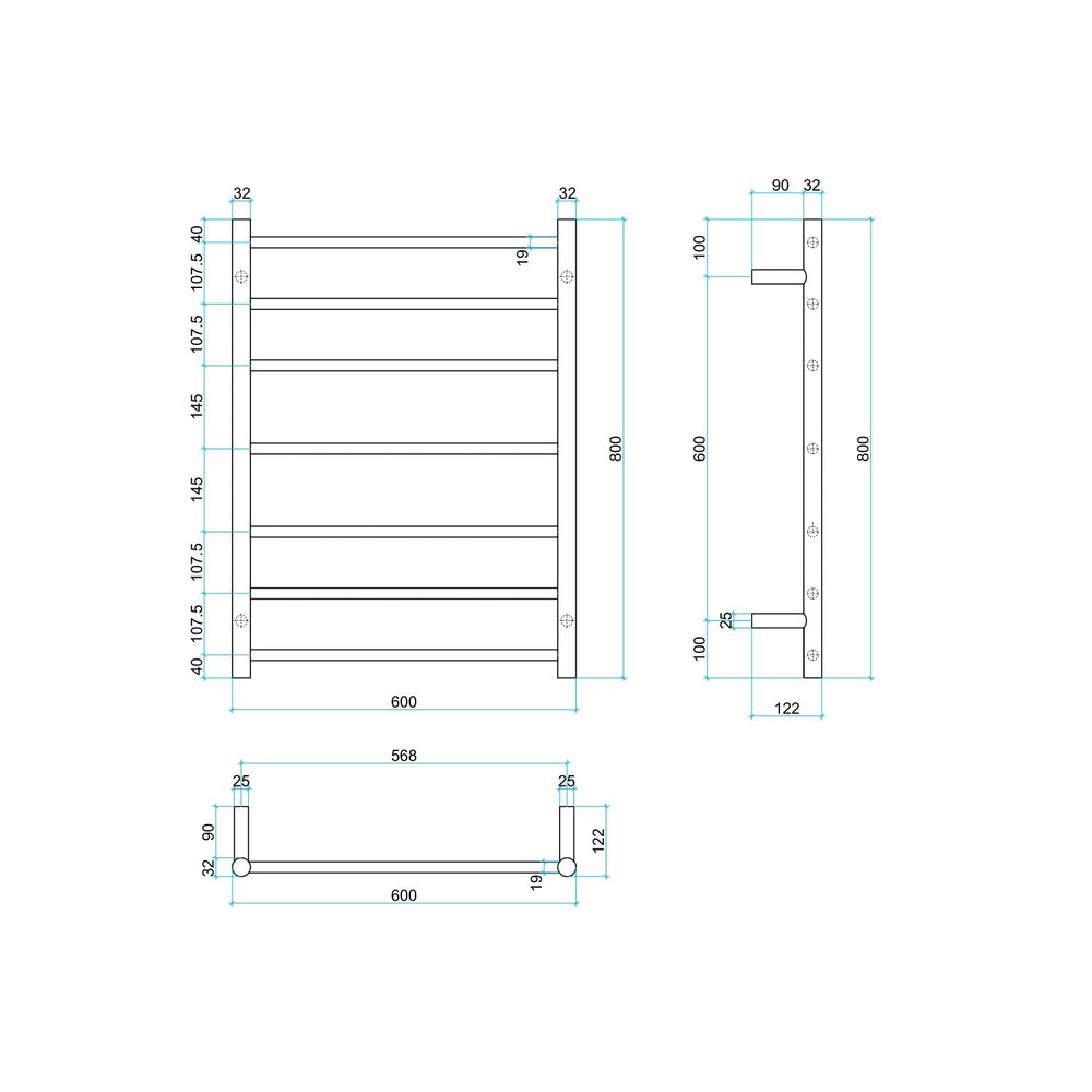 THERMOGROUP ROUND LADDER HEATED TOWEL RAIL MATTE BLACK 600MM