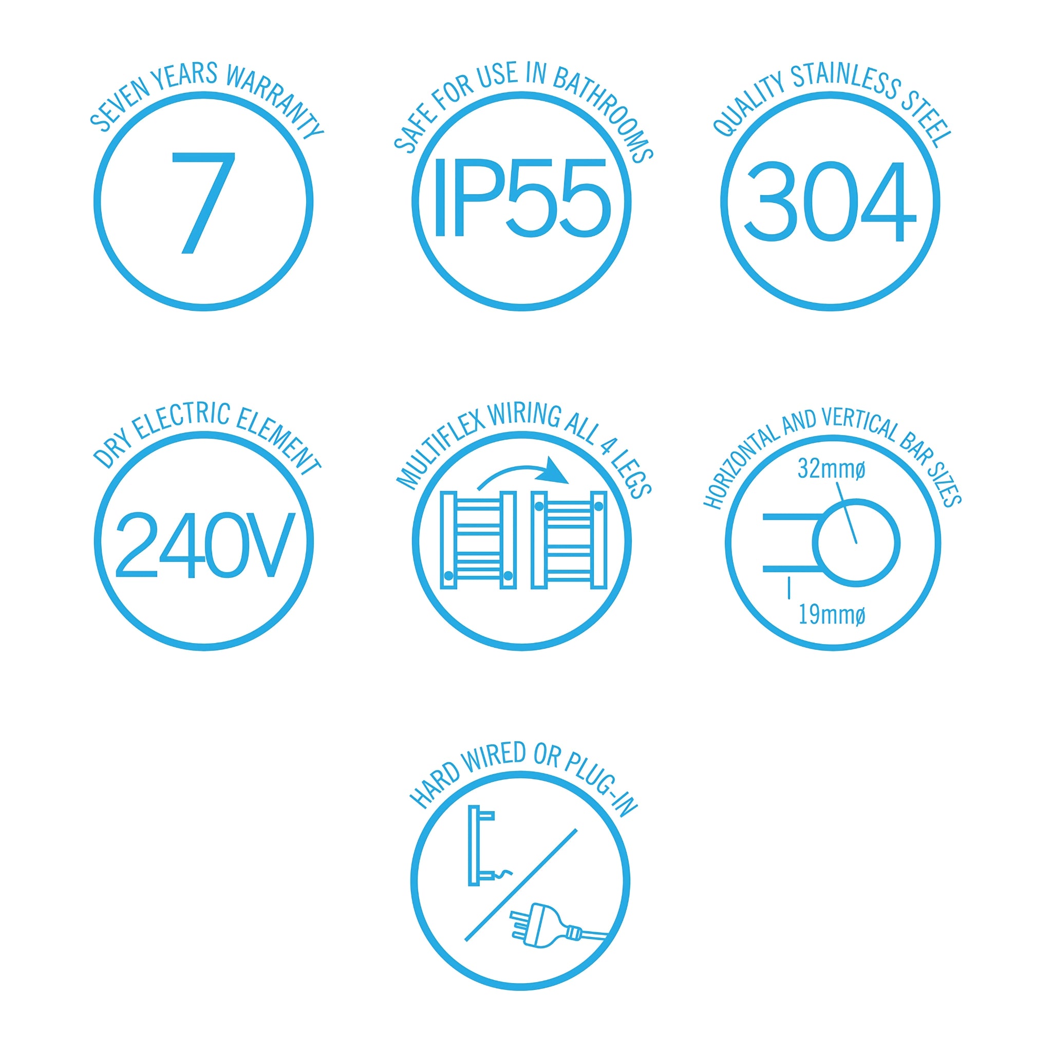 THERMOGROUP 7-BAR ROUND LADDER HEATED TOWEL RAIL BRUSHED BRASS 600MM