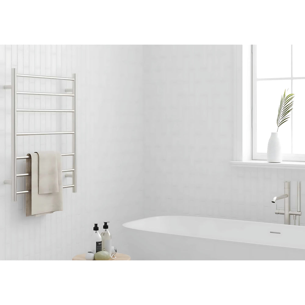 THERMOGROUP 7-BAR ROUND LADDER HEATED TOWEL RAIL BRUSHED NICKEL 600MM