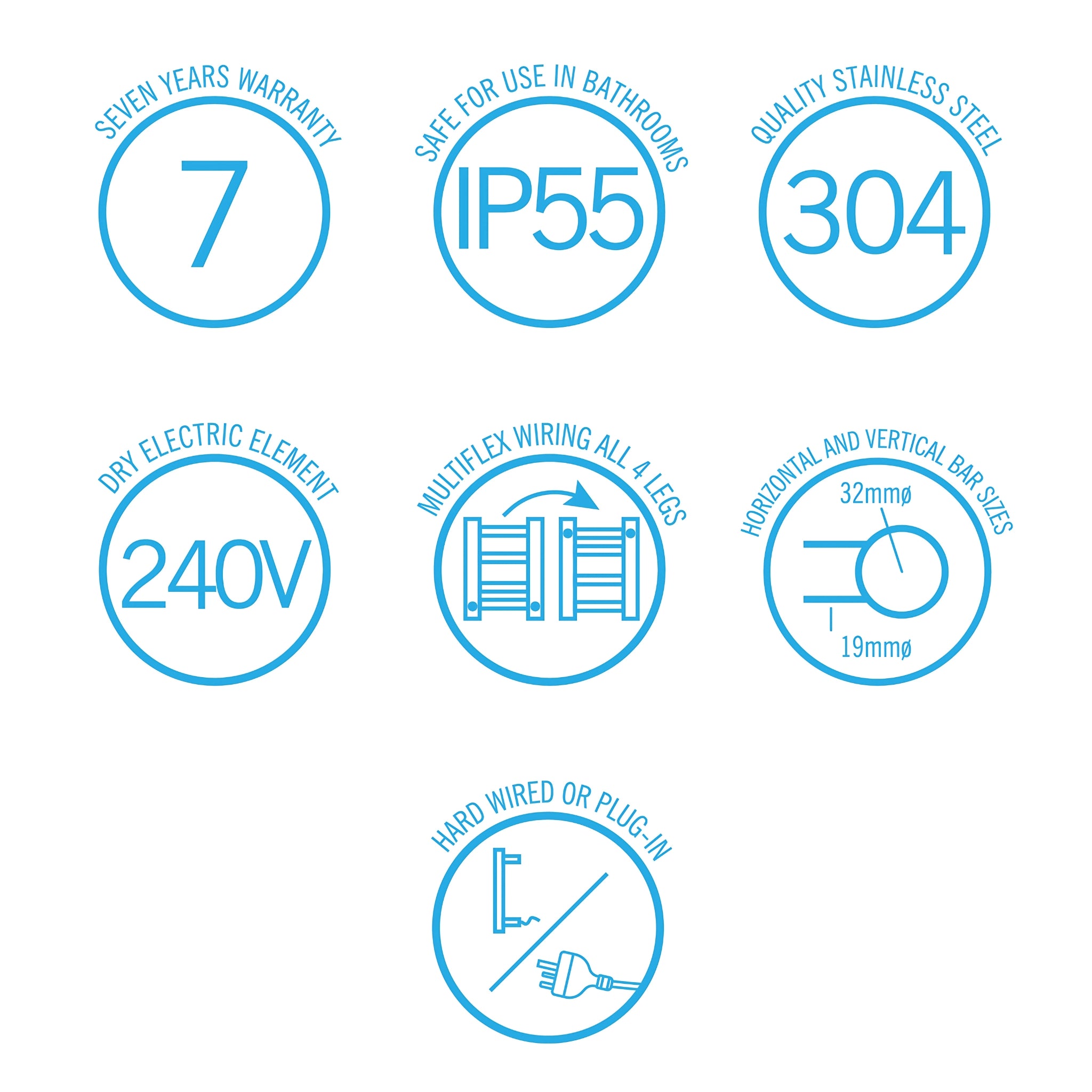 THERMOGROUP 7-BAR ROUND LADDER HEATED TOWEL RAIL BRUSHED NICKEL 600MM