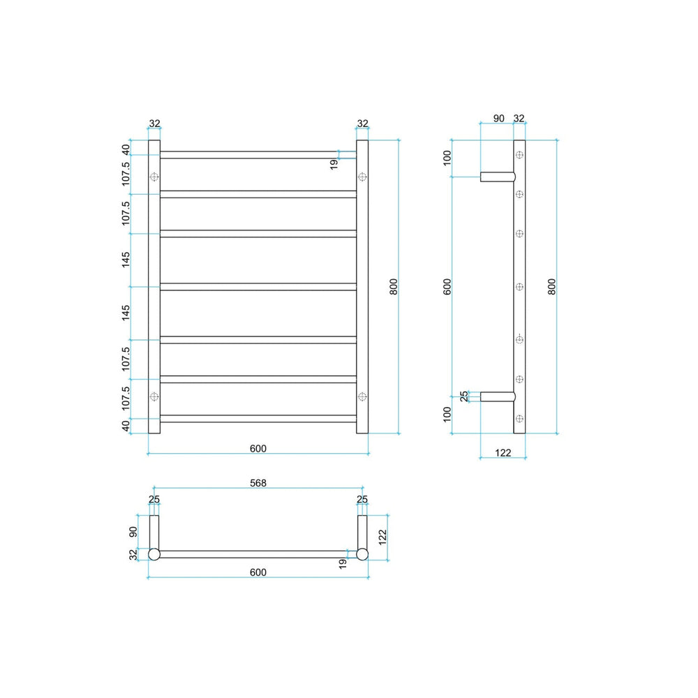 THERMOGROUP ROUND LADDER HEATED TOWEL RAIL GUN METAL 800MM