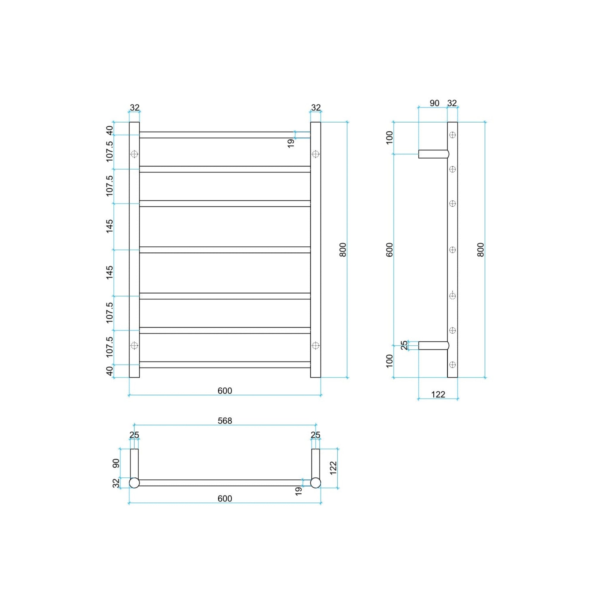 THERMOGROUP ROUND LADDER HEATED TOWEL RAIL GUN METAL 800MM