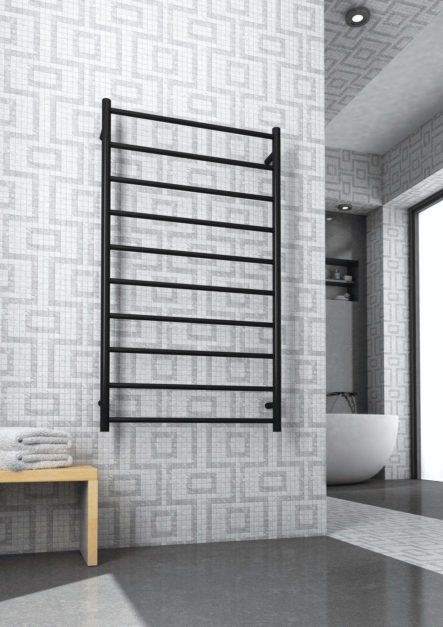 THERMOGROUP STRAIGHT ROUND HEATED LADDER RAIL MATTE BLACK 1200MM