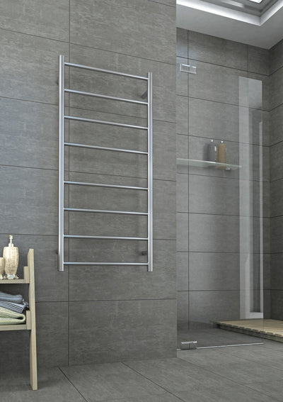 THERMOGROUP STRAIGHT ROUND LADDER HEATED TOWEL RAIL BRUSHED 1120MM