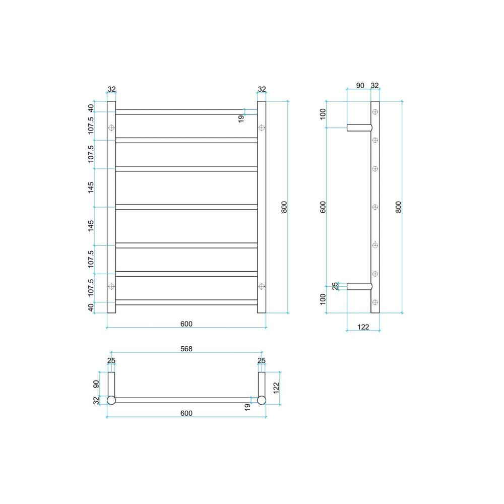 THERMOGROUP ROUND LADDER HEATED TOWEL RAIL BRUSHED STAINLESS STEEL 800MM