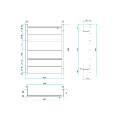 THERMOGROUP ROUND LADDER HEATED TOWEL RAIL BRUSHED STAINLESS STEEL 800MM