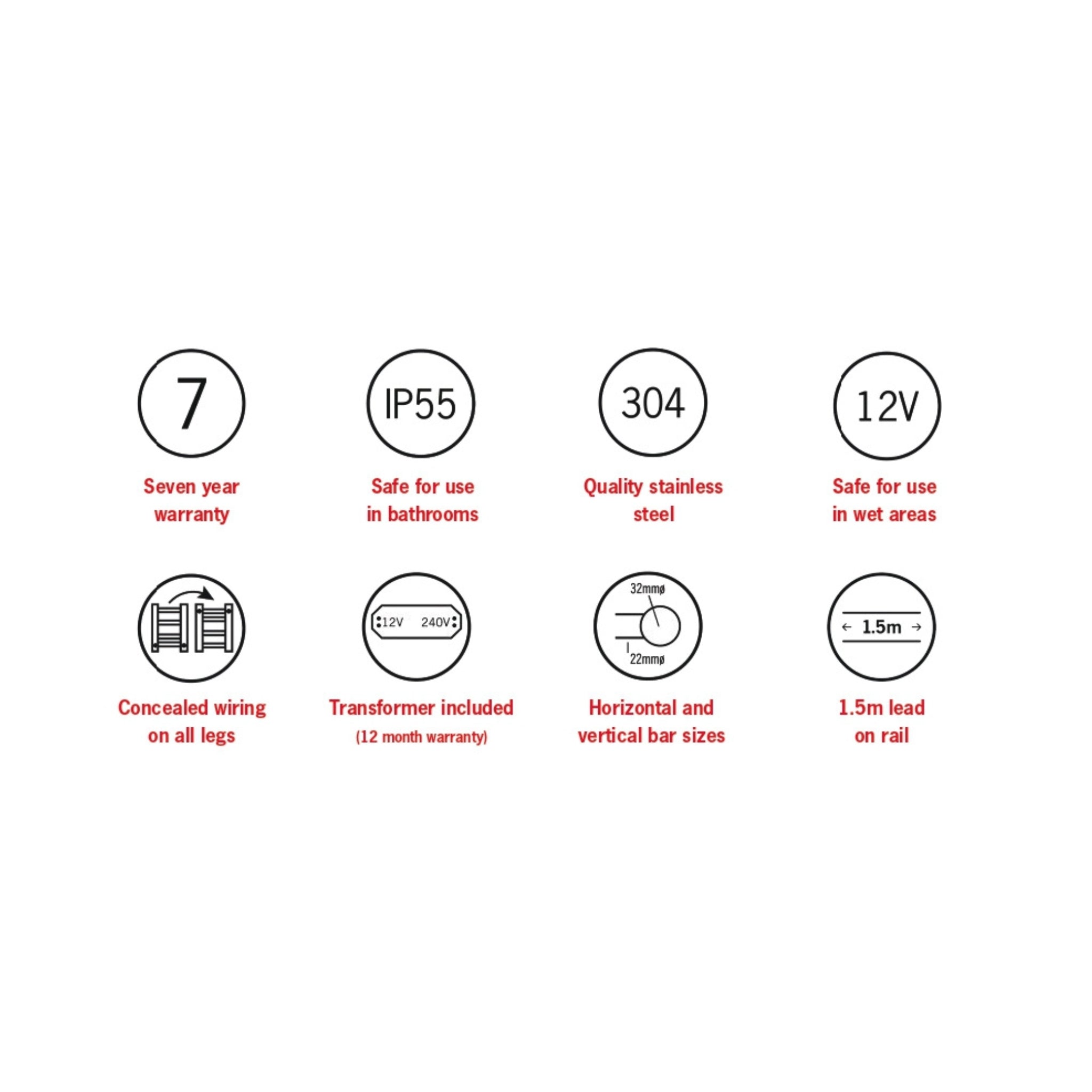 THERMOGROUP ROUND LADDER HEATED TOWEL RAIL BRUSHED STAINLESS STEEL 800MM