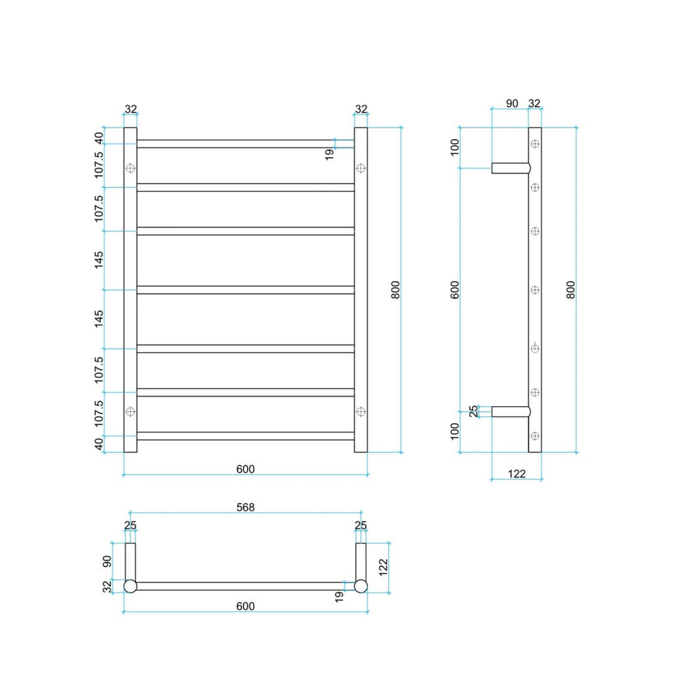 THERMOGROUP STRAIGHT ROUND LADDER HEATED TOWEL RAIL BRUSHED 800MM