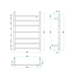 THERMOGROUP STRAIGHT ROUND LADDER HEATED TOWEL RAIL BRUSHED 800MM