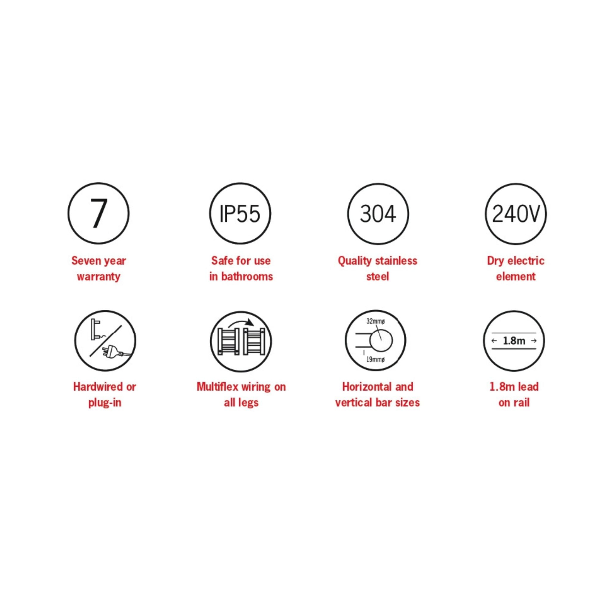 THERMOGROUP STRAIGHT ROUND LADDER HEATED TOWEL RAIL BRUSHED 800MM