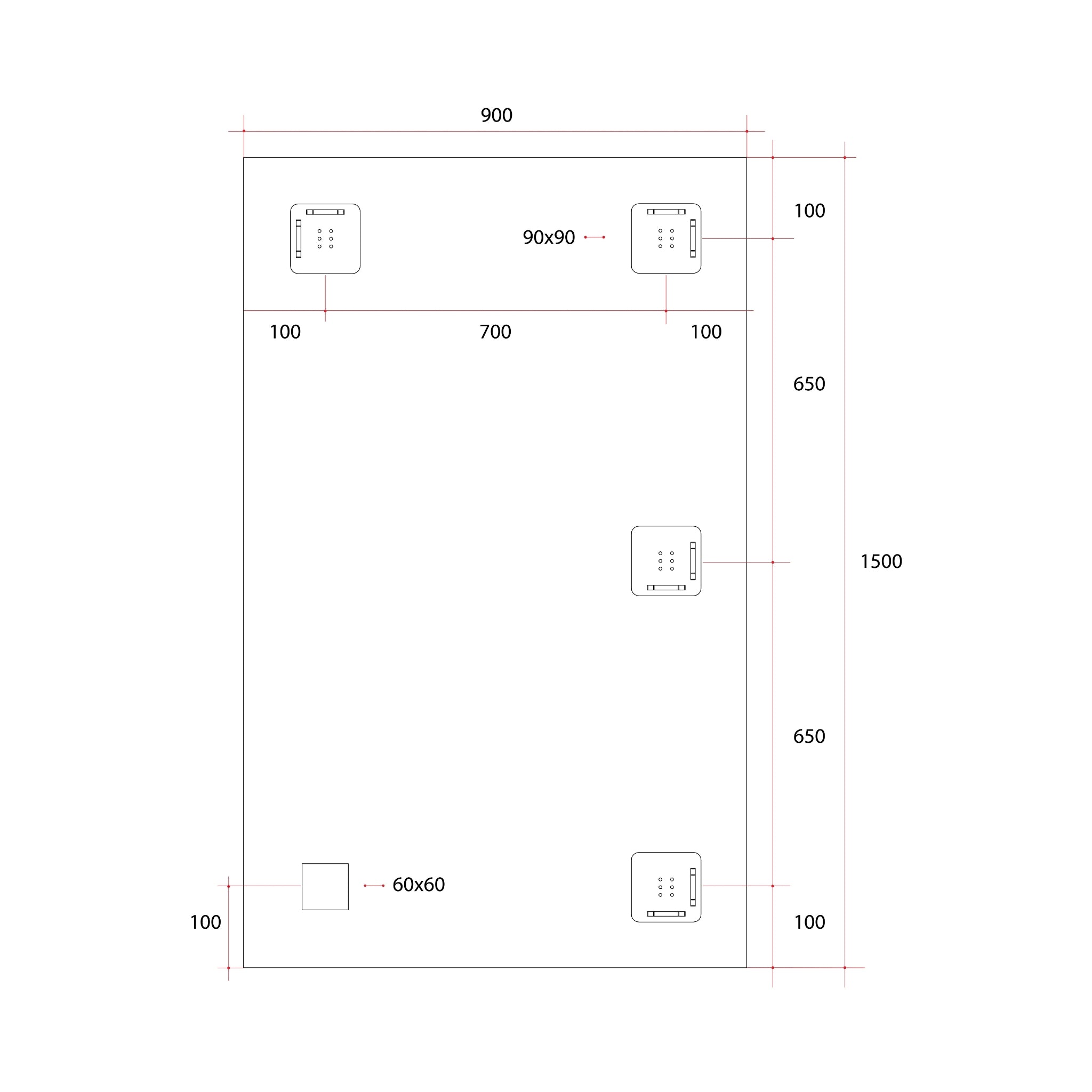 THERMOGROUP ABLAZE RECTANGLE MIRROR WITH SANDBLASTED BORDER 900X1500MM