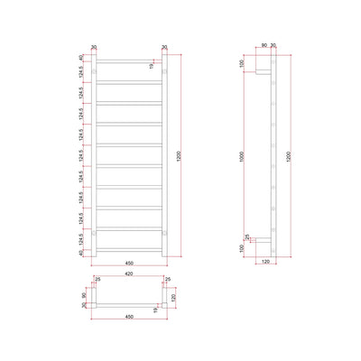 THERMOGROUP STRAIGHT SQUARE LADDER HEATED TOWEL RAIL 1200MM